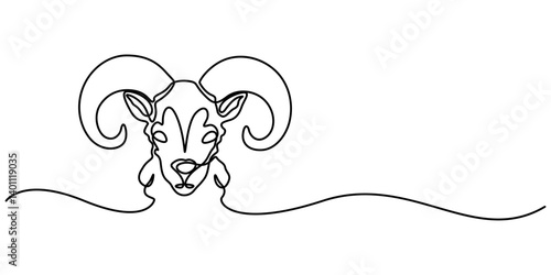 Astrological Aries zodiac sign one line drawing, Zodiac sign Aries. One line. Vector illustration in the style of minimalism. Continuous line, Astrological Aries zodiac sign one line drawing. Elegant.