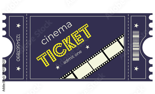blue cinema ticket with barcode, film, stars, stylish ticket, flyer, coupon, entertainment, cinema, film, festival