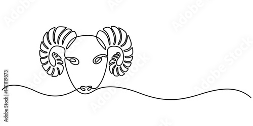 Astrological Aries zodiac sign one line drawing, Zodiac sign Aries. One line. Vector illustration in the style of minimalism. Continuous line, Astrological Aries zodiac sign one line drawing. Elegant.