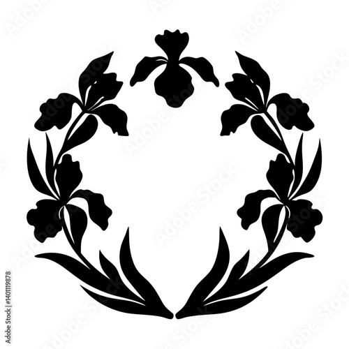 Black and white illustration of iris , flower silhouette vector designs.