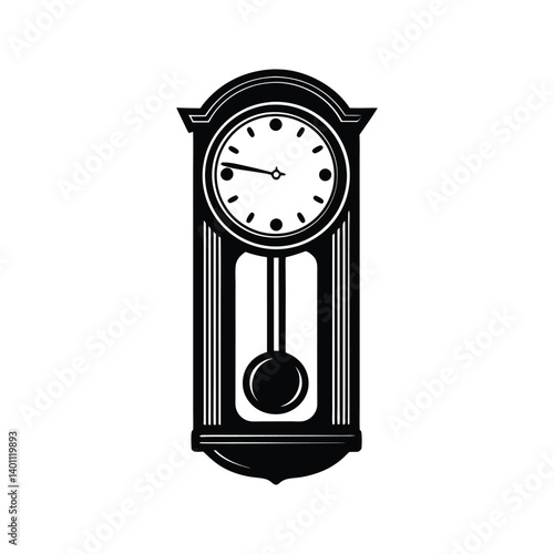 Clock with pendulum clock icon silhouette vector with white background