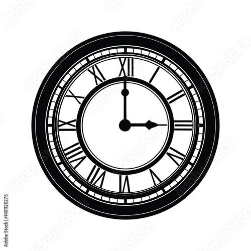 Clock with roman numerals clock icon silhouette vector with white background