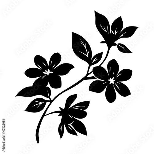 Black and white illustration of jasmine , flower silhouette vector designs.
