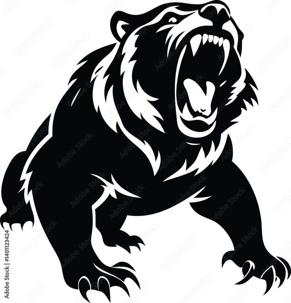 Obraz premium Roaring Black Bear With Sharp Teeth on Transparent Background