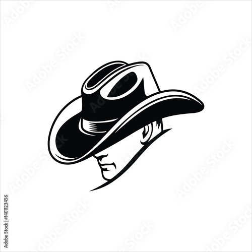 Cowboy Head Logo Design Western Hat Silhouette Vector for Country Rodeo Style Branding