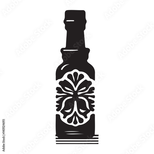 Bitters Bottle - Vintage Cocktail Bitters Glass Bottle, Classic Angostura Style, Bar Accessories, Mixology, Drink Garnish, Isolated on White