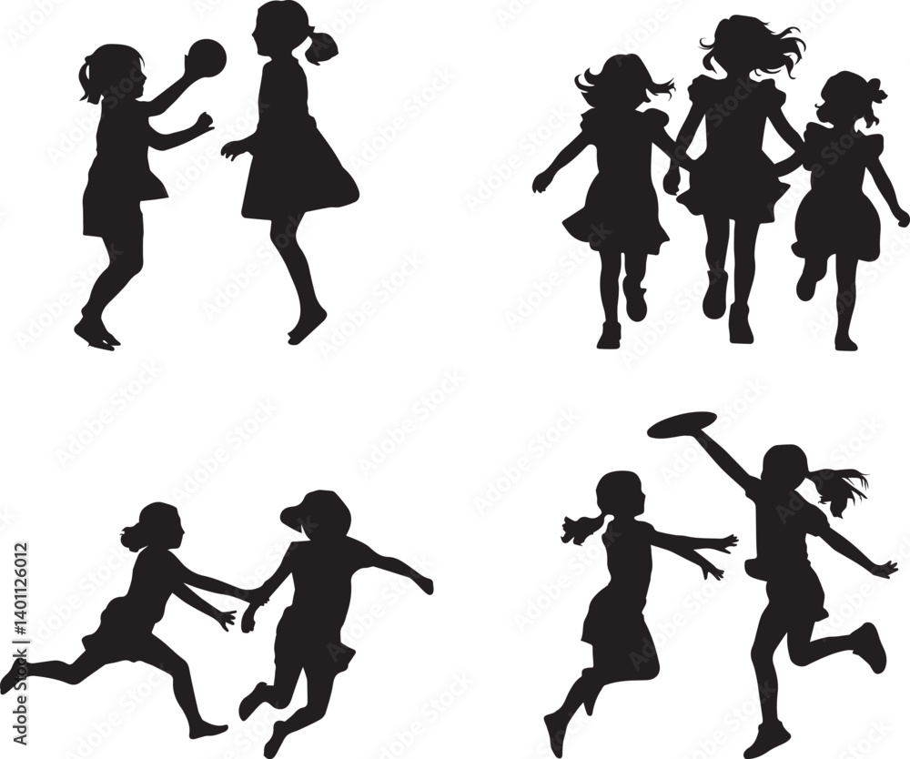 Fototapeta premium Playful Silhouette of Girls Engaging in Different Activities