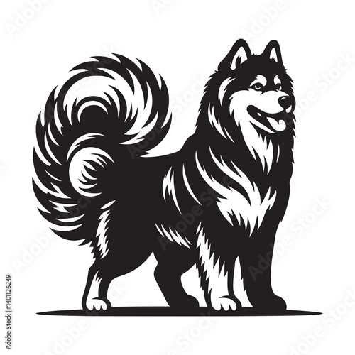 Vector silhouette of a Siberian Husky, Dog illustration, Dog art, Dog drawing, Pet Animal Silhouette.	
