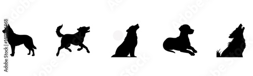 Dynamic Black Silhouettes Expressive Dog Poses in Various Styles.
