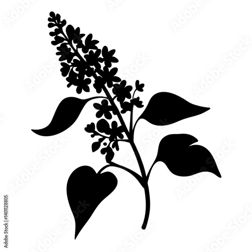 Black and white illustration of lilac , flower silhouette vector designs.
