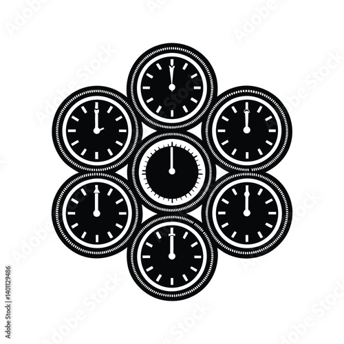 Time zone clock icon silhouette vector with white background