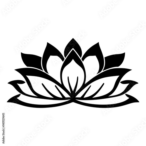 Black and white illustration of lotus , flower silhouette vector designs.