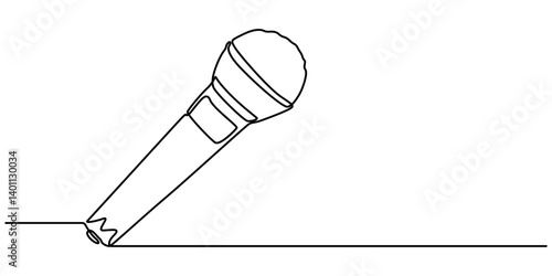 wired microphone continuous line art drawing, Retro microphone in one line drawing. Music and podcast recording tool, modern minimalistic linear design, one line drawing wired microphone pro vector.