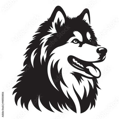 Vector silhouette of a Siberian Husky, Dog illustration, Dog art, Dog drawing, Pet Animal Silhouette.	
