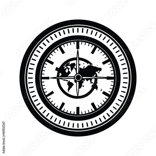 World clock icon silhouette vector with white background
