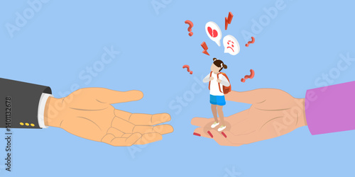 3D Isometric Flat Vector Illustration of Child Custody, Joint Parenting