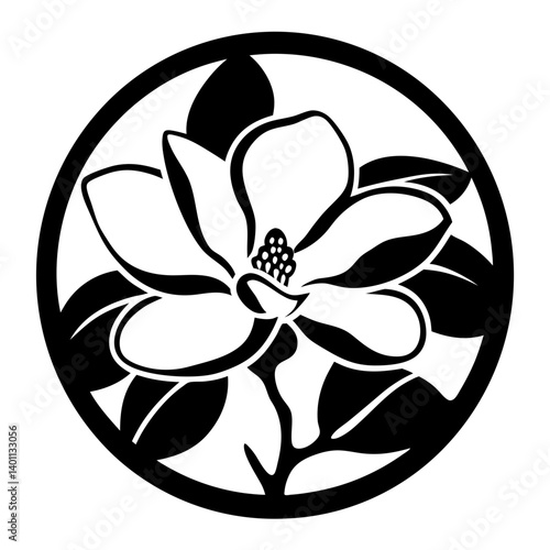 Black and white illustration of magnolia , flower silhouette vector designs.