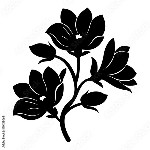 Black and white illustration of magnolia , flower silhouette vector designs.