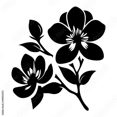 Black and white illustration of magnolia , flower silhouette vector designs.