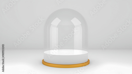 Transparent glass dome display case with minimalist white background
