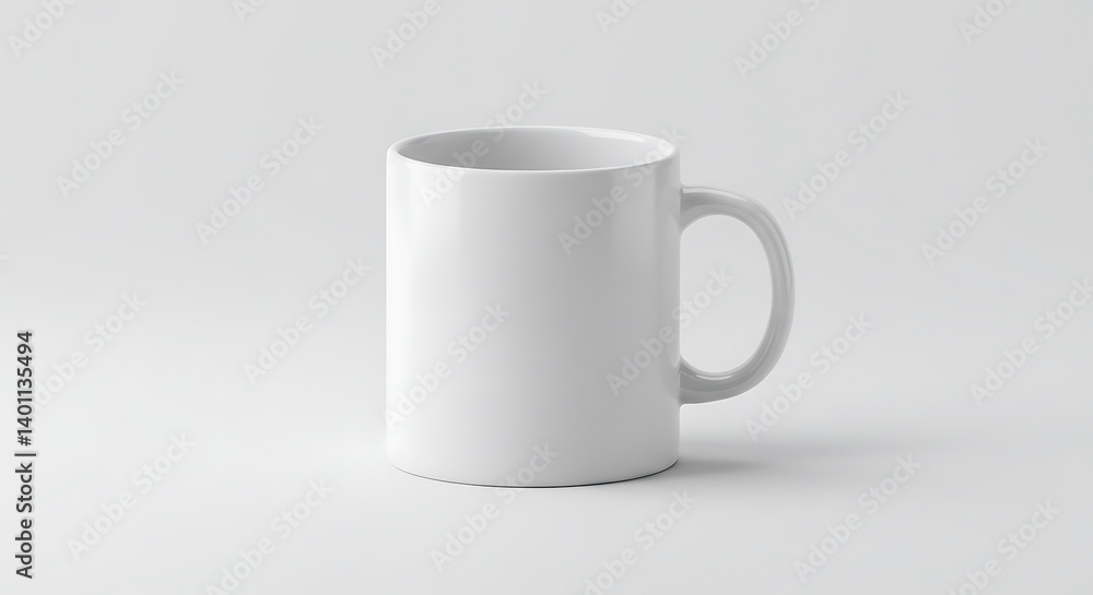 Fototapeta premium Simple White Ceramic Mug on a Seamless Plain Background, Minimalist Still Life.