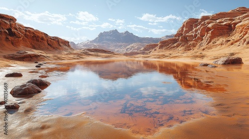 Serene Oasis in a Martian-like Desert Landscape