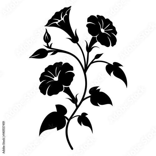 Black and white illustration of morning glory , flower silhouette vector designs.