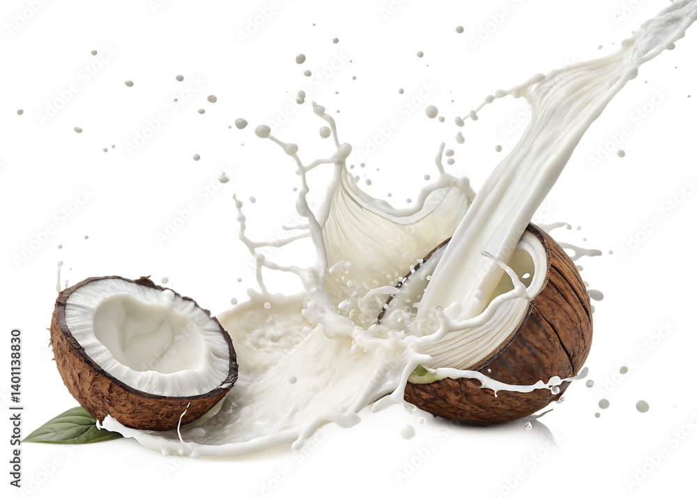 Fototapeta premium twisted milk or coconut milk splash isolated on white background PNG. GENERATIVE AI
