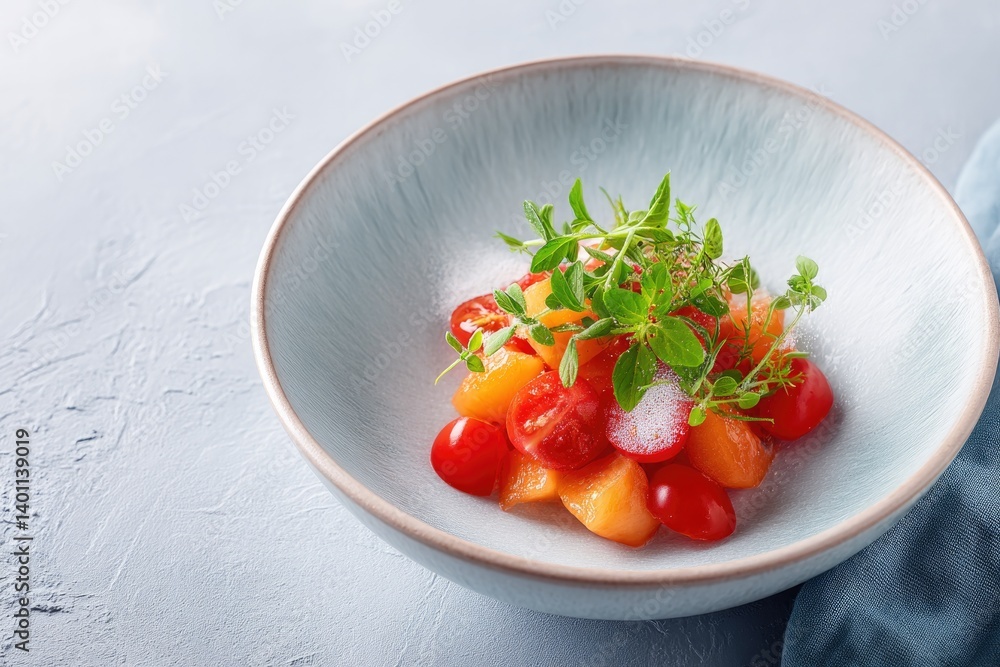 top view of elegantly plated gourmet dish served on minimalist table dish showcasing latest culinary trends in food top view of elegantly plated gourmet dish served on minimalist table dish showcasing latest culinary trends in food