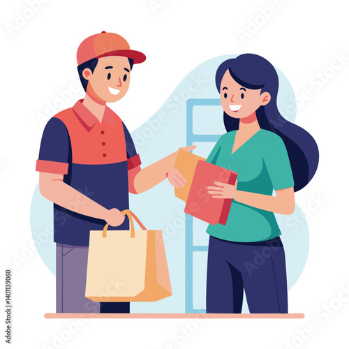 A delivery man is doing his job.