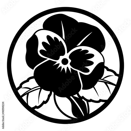 Black and white illustration of pansy , flower silhouette vector designs.