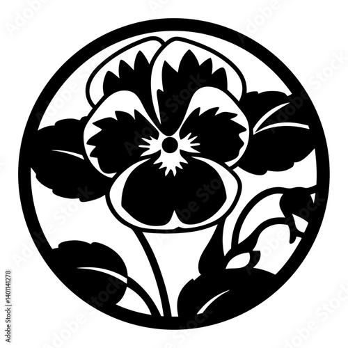 Black and white illustration of pansy , flower silhouette vector designs.