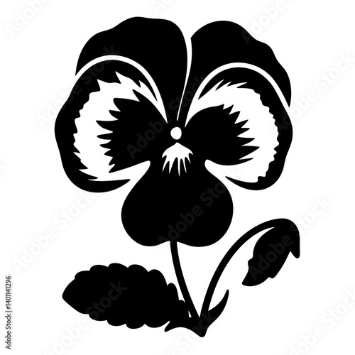 Black and white illustration of pansy , flower silhouette vector designs.