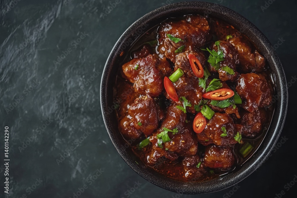 Spicy braised pork in a rich, savory sauce. Spicy braised pork in a rich, savory sauce.