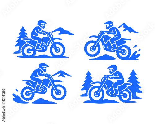 motocross outdoor scene doodle cartoon drawing vector illustration set with Varied Poses and Expressions
