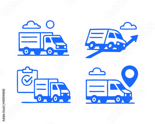 delivery truck doodle cartoon drawing vector illustration set with Varied Poses and Expressions
