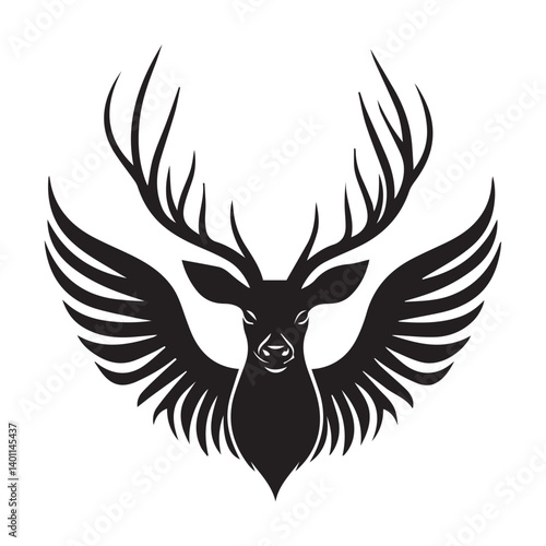 tribal winged deer silhouette logo for tattoo design