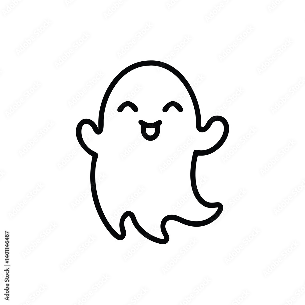 Smiling Ghost Outline Halloween Character Illustration Minimalist Design Perfect For Stickers And Vector Graphics Simple Isolated Smiling Ghost Outline Halloween Character Illustration Minimalist Design Perfect For Stickers And Vector Graphics Simple Isolated