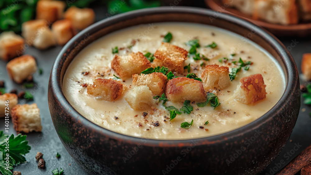 Cream soup with croutons. Cream soup with croutons.