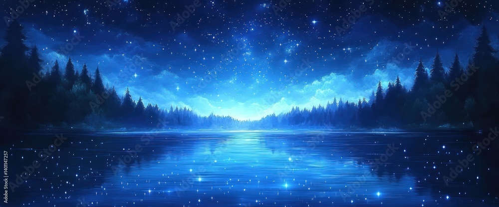 Fototapeta premium Starry night over a tranquil lake