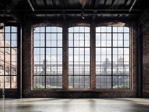 Industrial Loft with Large Windows and Brick Walls