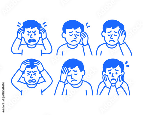 stressed man doodle cartoon drawing vector illustration set with Varied Poses and Expressions
