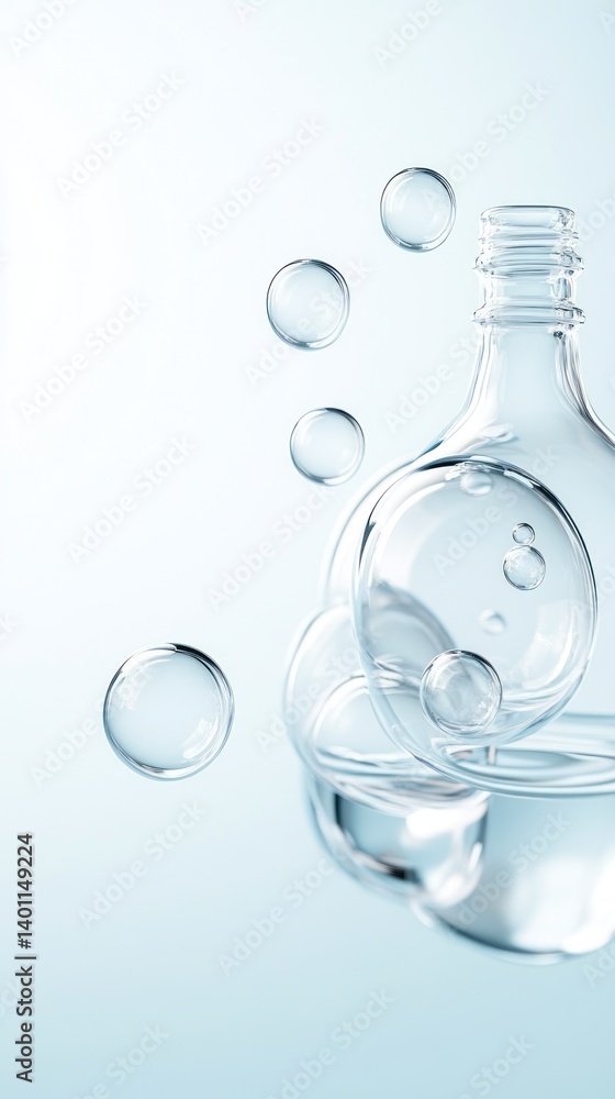 Clear liquid in a bottle with bubbles Clear liquid in a bottle with bubbles