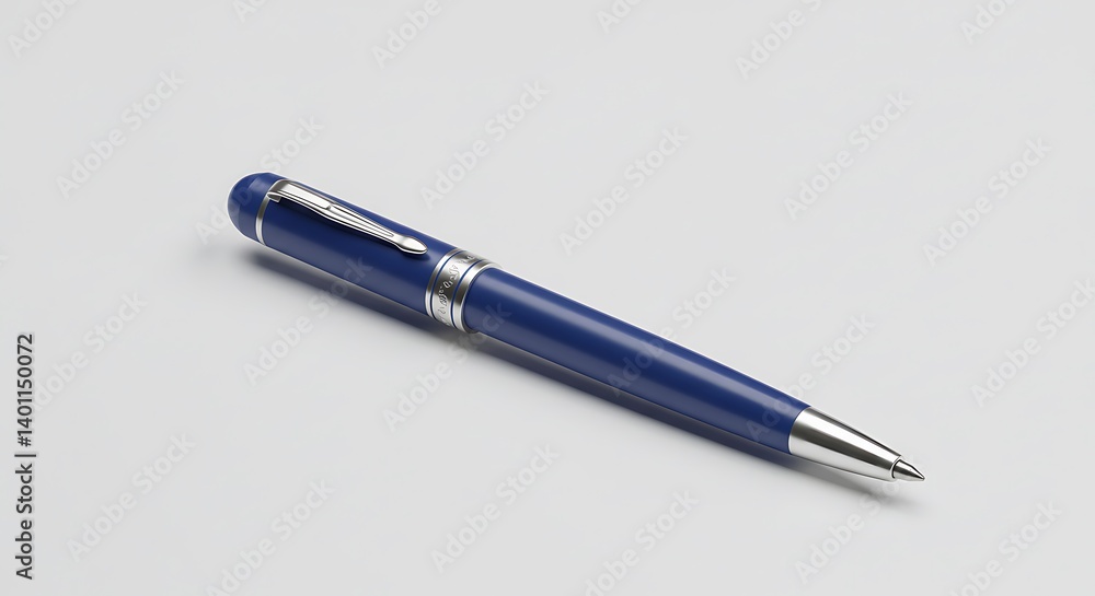Elegant Blue Writing Pen with Chrome Accents on White. Elegant Blue Writing Pen with Chrome Accents on White.