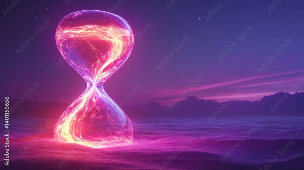 Hourglass glows in desert at night Hourglass glows in desert at night