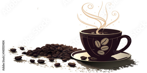 A cup of coffee and coffee beans for international coffee day