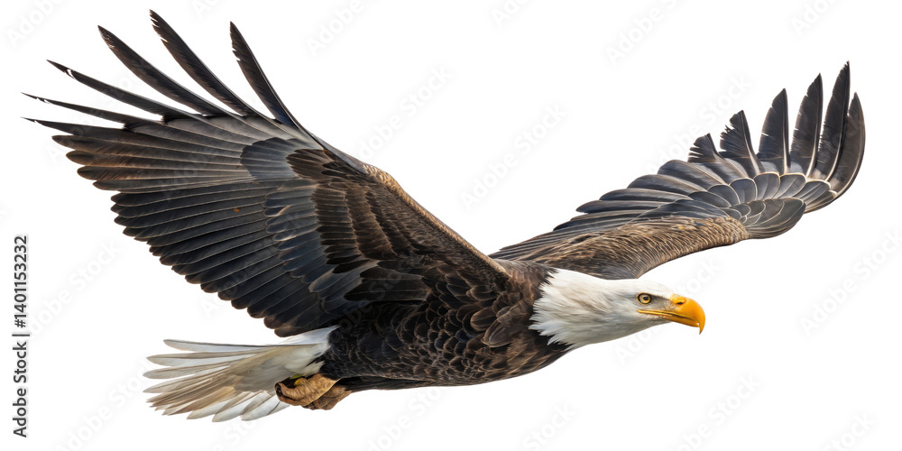 Obraz premium Bald Eagle in Flight, Isolated on Transparent Background, High-Resolution Image, Wildlife Photography, Bald eagle, bird of prey, american eagle