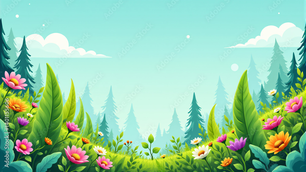 Obraz premium Vibrant Nature Landscape with Flowers and Trees