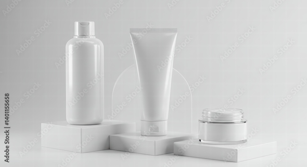 Cosmetic Product Display on White Background for Presentation Cosmetic Product Display on White Background for Presentation