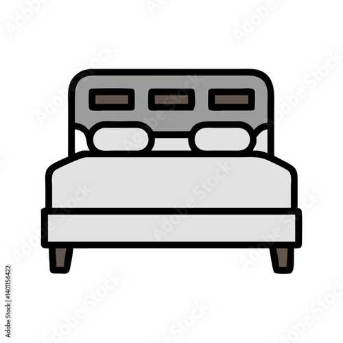 Double Bed with Cushions and Headboard Icon Design